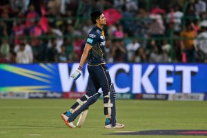 “Shubman Gill reacts after losing his wicket during the IPL 2026 Final against Royal Challengers Bengaluru.”